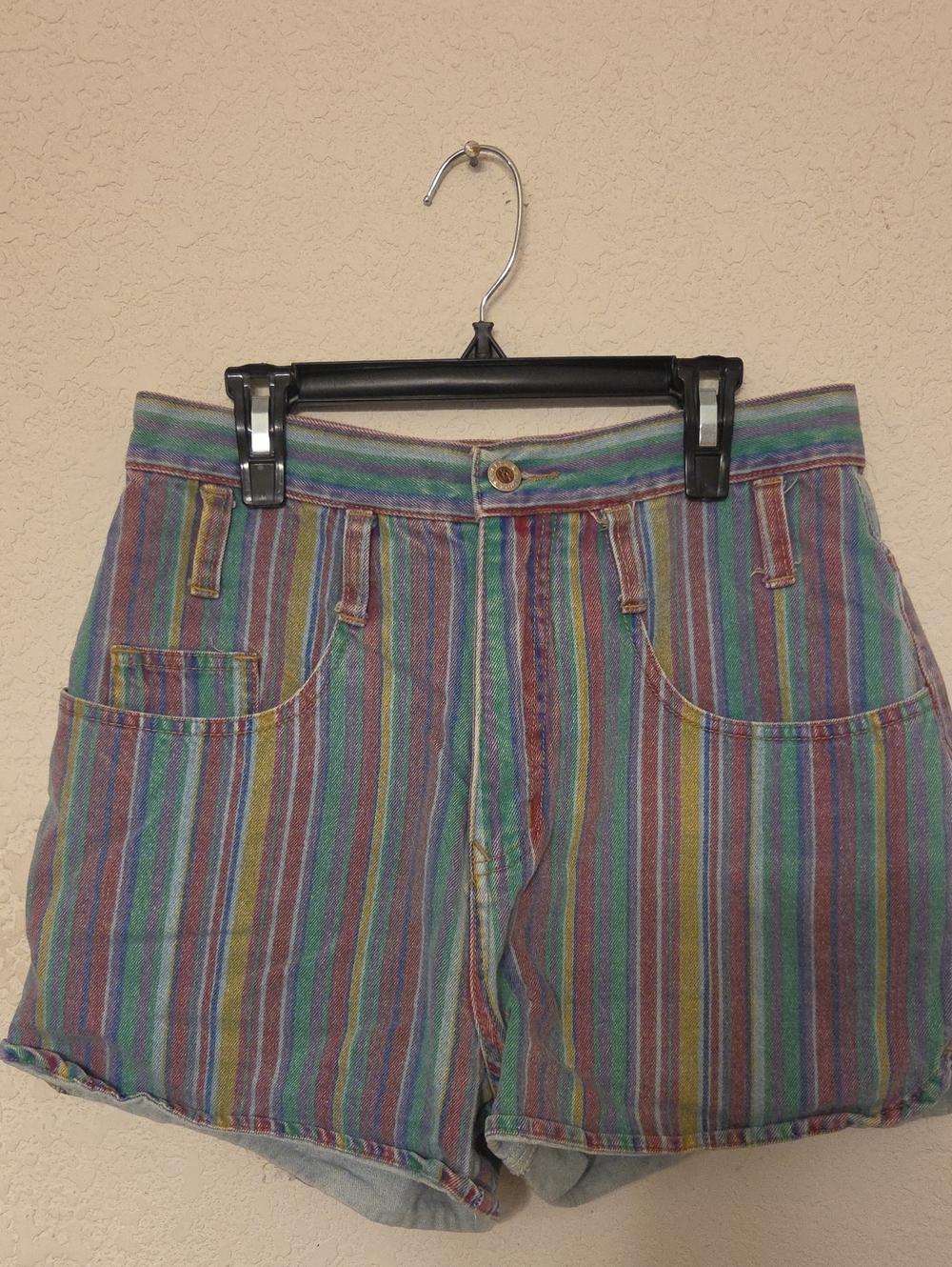 Squeeze Rainbow Striped Denim Shorts